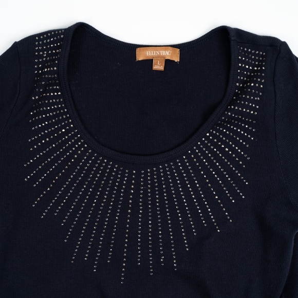 ELLEN TRACY navy short sleeve embellished sweater size L - Picture 3 of 8
